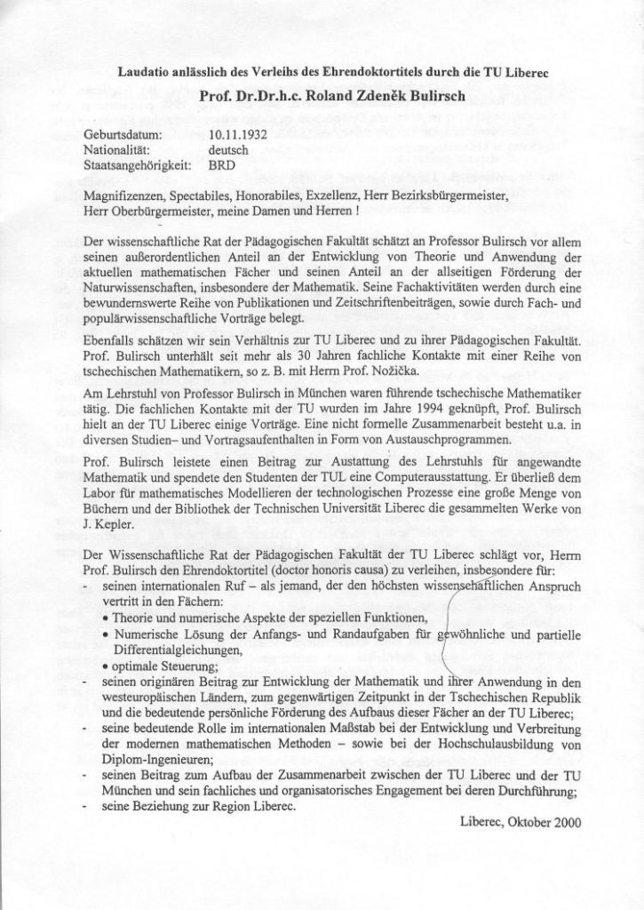 Verleihung der Ehrendoktorwürde an der TU Liberec (Laudatio) - Univ.-Prof. em. Dr. rer.nat. Dr ...